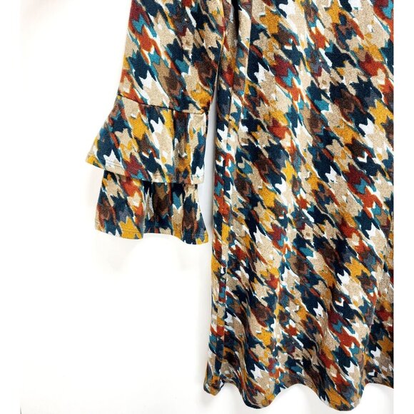 Tacera Womens Houndstooth tuning Dress With Bell Sleeves Multicolor Size S - Picture 5 of 12